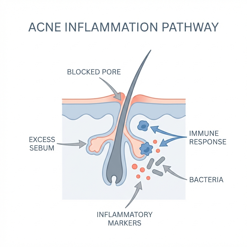 Person examining their skin in the mirror, dealing with adult acne